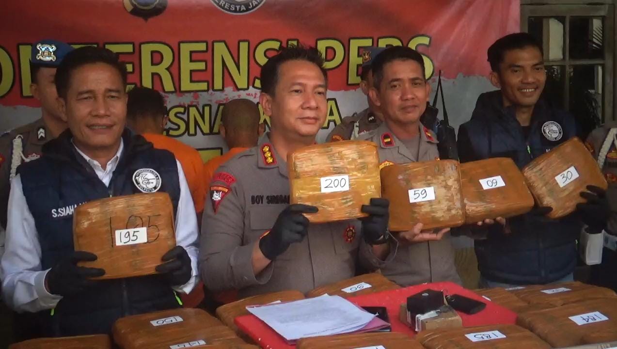 POLRESTA JAMBI GAGALKAN PENYELUNDUPAN 200 KG GANJA DARI MINIBUS