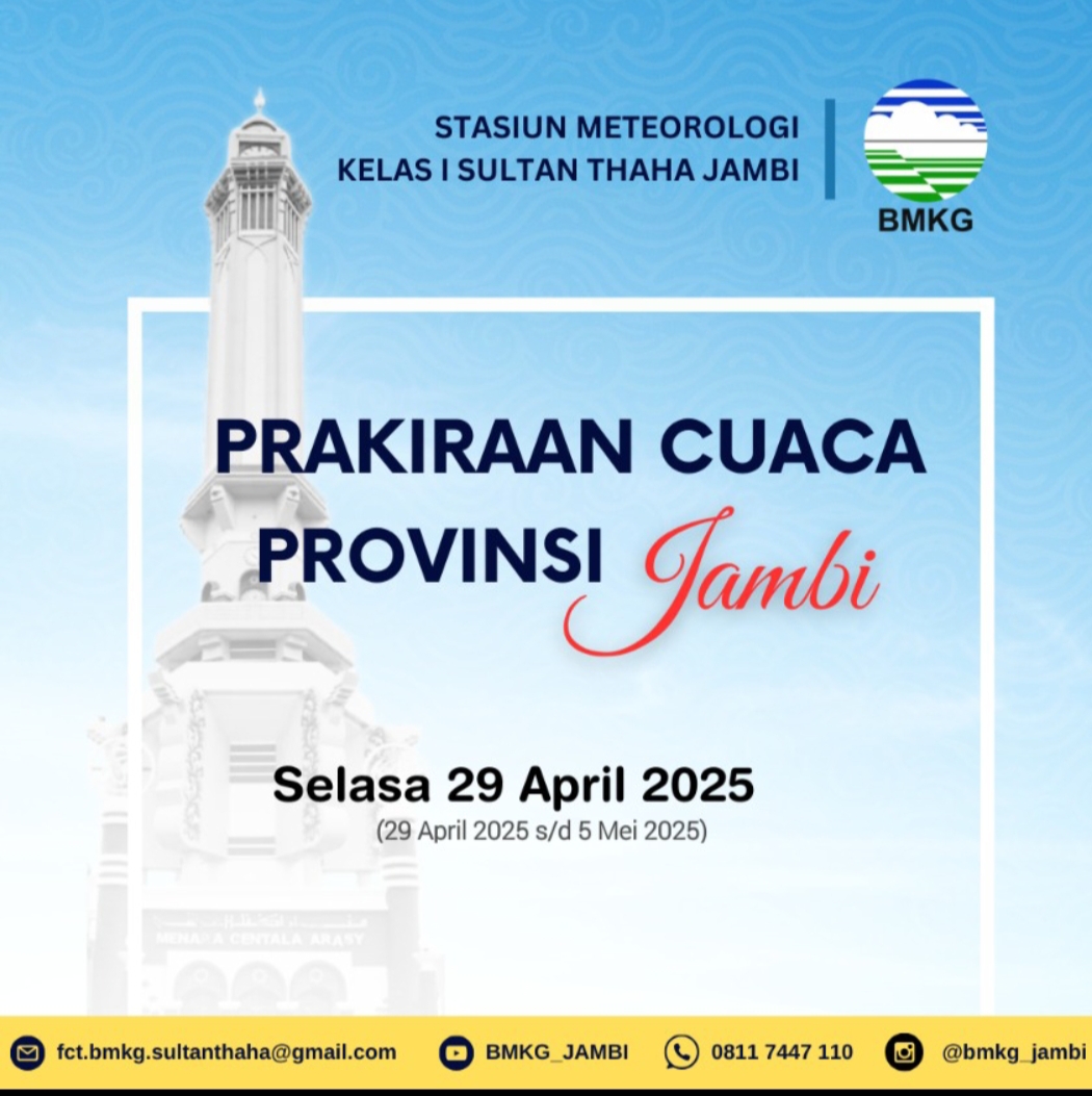 Prakiraan Cuaca 29 April 2025, Terjadi Hujan Ringan di Seluruh Wilayah Provinsi Jambi