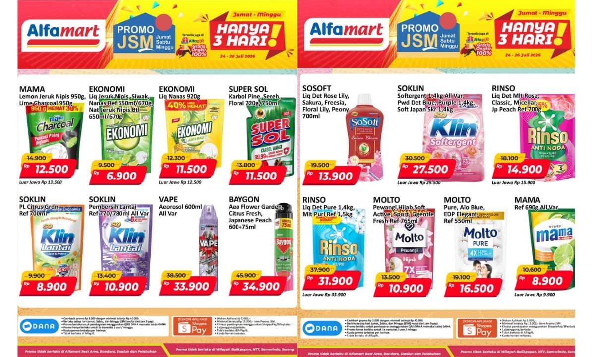 Promo JSM Alfamart 26 Juli 2026: Beragam Kebutuhan Rumah Tangga Diskon, Sabun Ekonomi Mulai Rp6 Ribuan