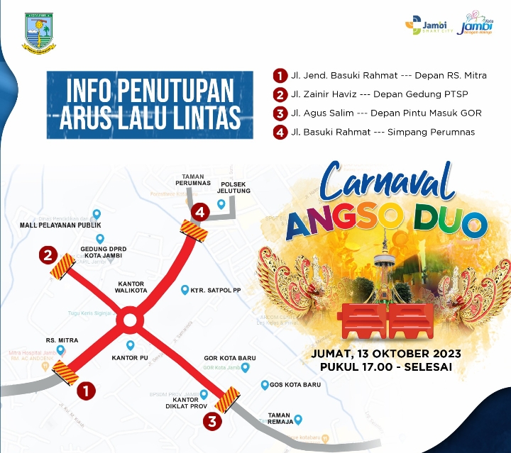 Jelang Carnaval Angso Duo, Mulai Pukul 17:00 WIB Ada Penutupan Jalan di Area Kota Baru Jambi