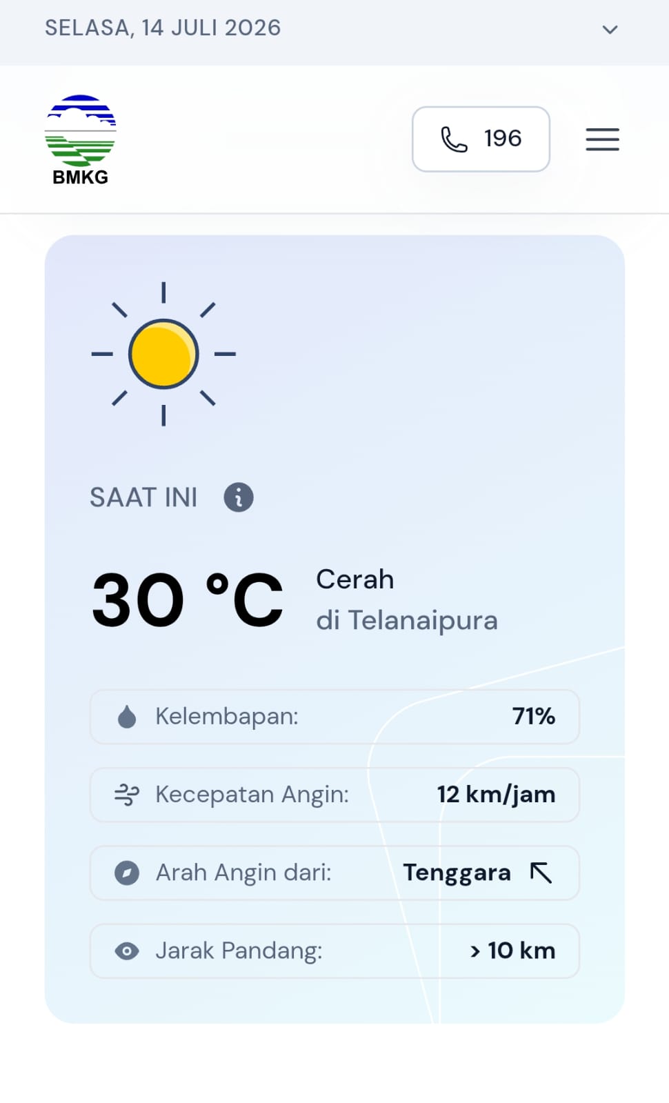 Prakiraan Cuaca Jambi Hari Ini, Selasa 14 Juli 2026