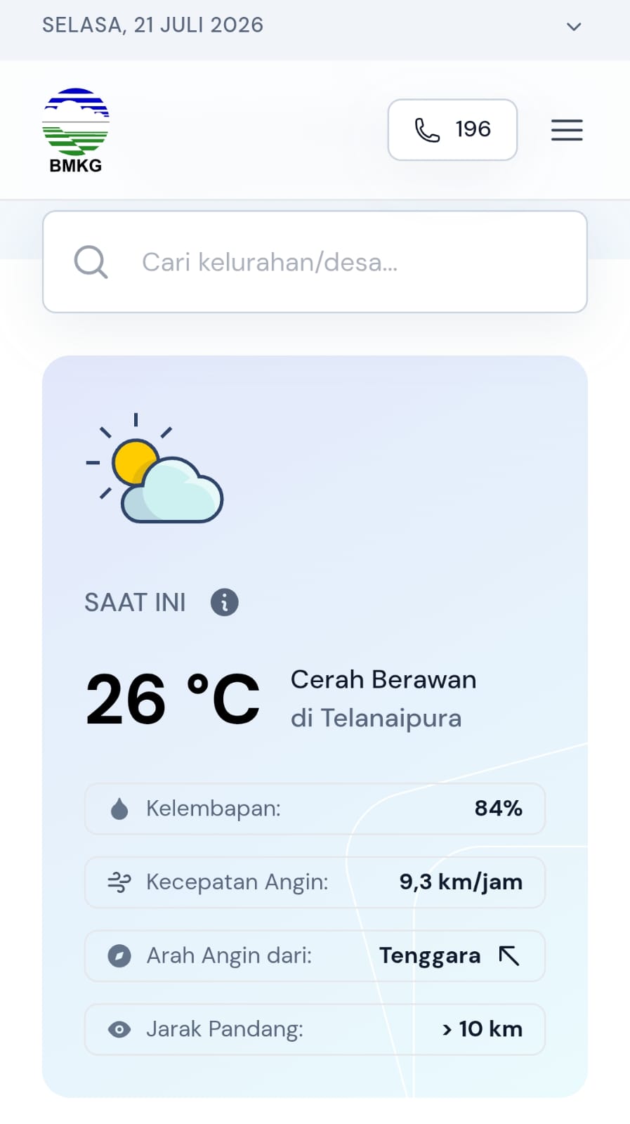 Prakiraan Cuaca Jambi Hari Ini, Selasa 21 Juli 2026