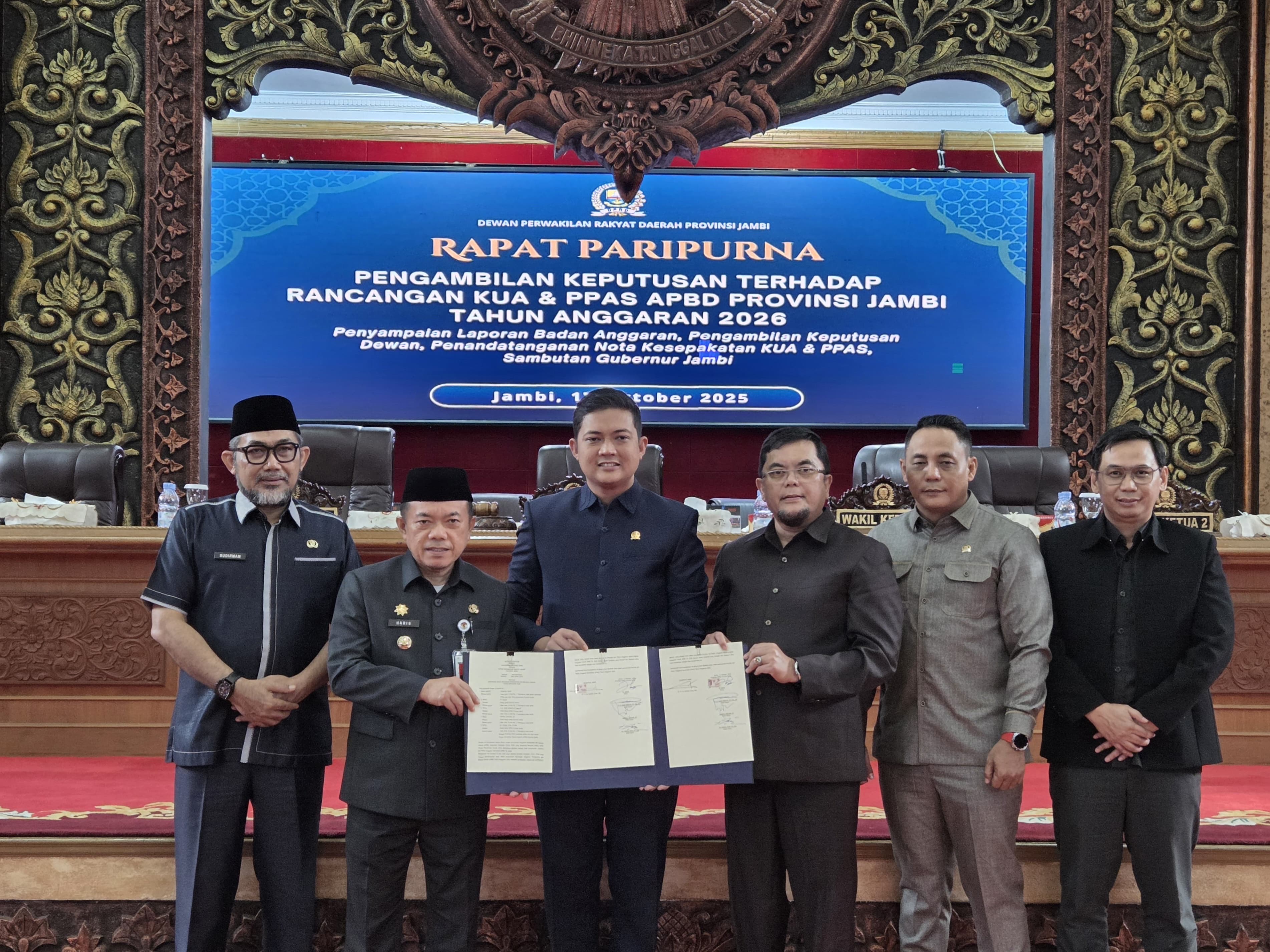 Gubernur Al Haris dan DPRD Jambi Teken Nota Kesepakatan KUA-PPAS APBD 2026