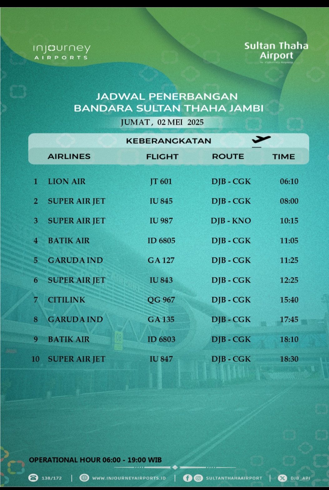 Jadwal Penerbangan Bandara Sultan Thaha Hari Ini 2 Mei 2025