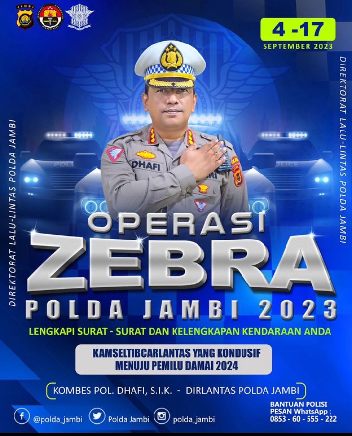 Mulai 4 September, Ditlantas Polda Jambi Gelar Operasi Zebra Polda Jambi 2023