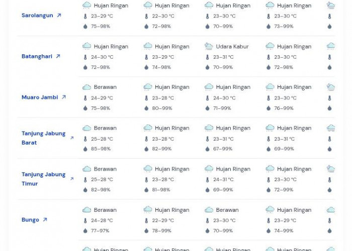 Hampir Seluruh Wilayah Jambi Diguyur Hujan Ringan pada 4 April 2026