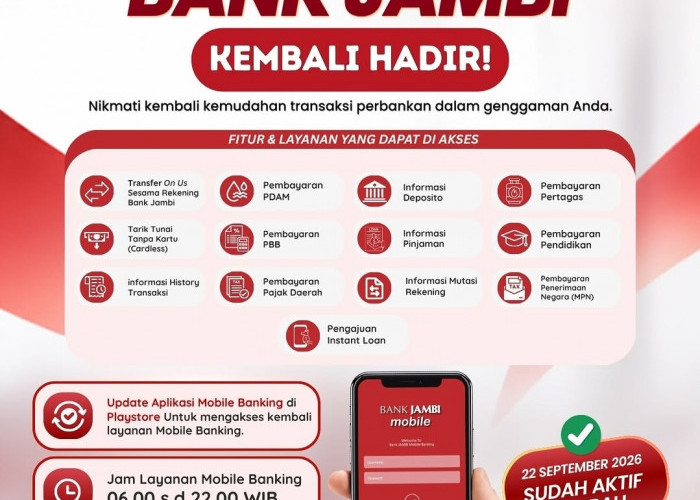Mobile Banking Bank Jambi Kembali Aktif, Nasabah Diminta Perbarui Aplikasi