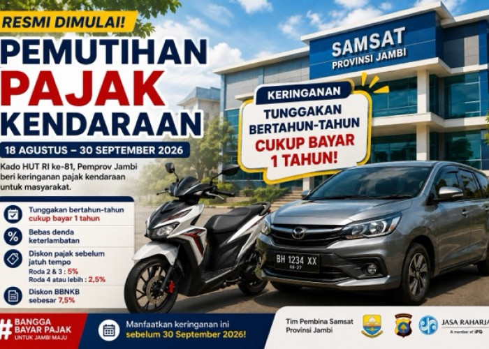 Pemutihan Pajak Kendaraan Jambi Resmi Dimulai, Tunggakan Bertahun-tahun Cukup Bayar Satu Tahun