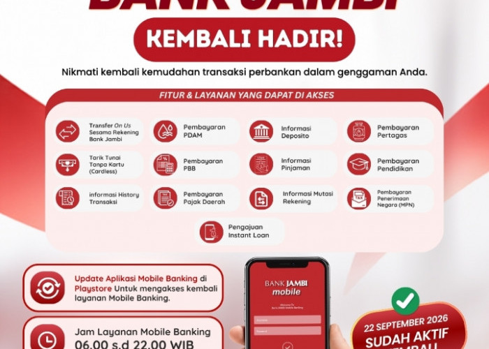 Mobile Banking Bank Jambi Kembali Aktif, Nasabah Diimbau Segera Perbarui Aplikasi 