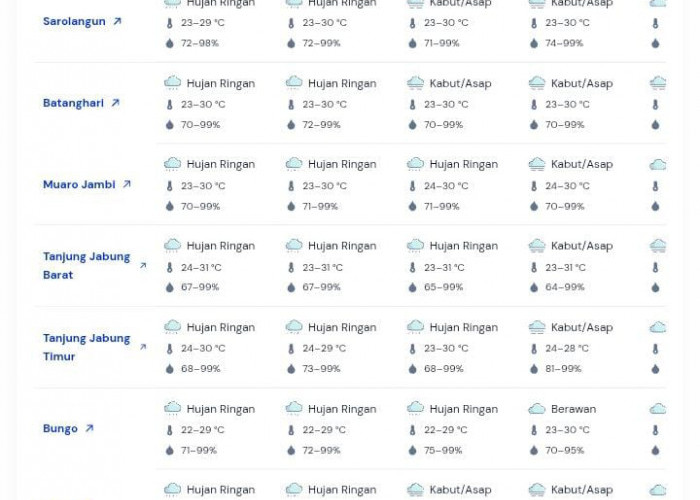 Sebagian Besar Wilayah Jambi Diguyur Hujan Ringan pada 17 Maret 2026