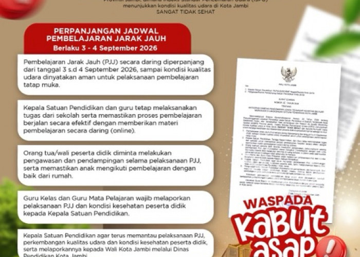 Kualitas Udara Belum Stabil, PJJ Kota Jambi Diperpanjang hingga 4 September