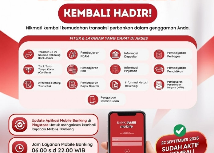 Mobile Banking Bank Jambi Kembali Aktif, Nasabah Diminta Update Aplikasi