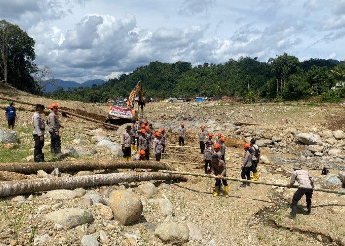 Pulihkan Akses Warga, Brimob Jambi Bangun Jembatan Darurat Antar Desa Kampung Tengah Timur dan Padang Landua
