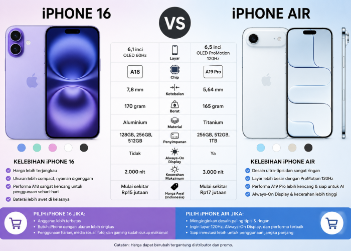 Bingung Memilih iPhone 16 atau iPhone Air? Simak Perbedaan dan Rekomendasi Sebelum Membeli