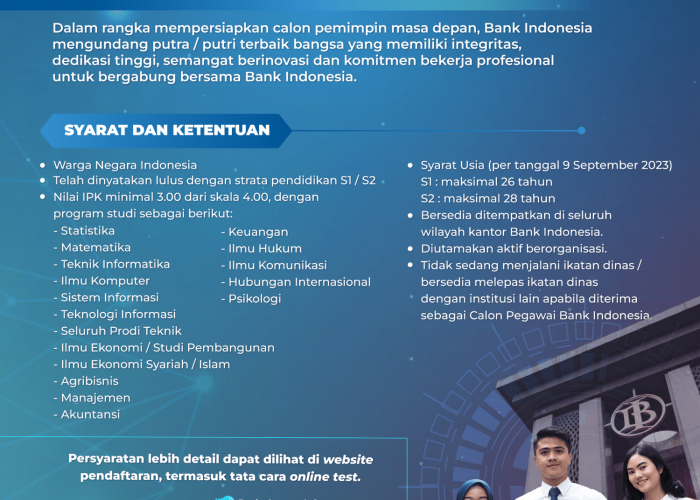 Bank Indonesia Membuka Pendaftaran Calon Pegawai Asisten Manajer (PCPM) Angkatan 38