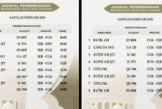 Jadwal Penerbangan Bandara Sultan Thaha per 28 Februari 2026, Ada 17 Penerbangan Datang dan Berangkat
