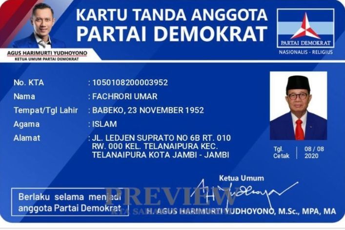 Beredar KTA Partai Demokrat Dengan Identitas Calon Petahana Fachrori Umar