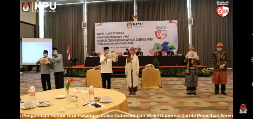 Nomor Urut Pilgub Jambi 2020 : CE-Ratu 1, Fachrori-Syafril 2, Haris-Sani 3