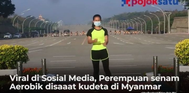 Detik-detik Kudeta di Myanmar, Wanita Ini Malah Asyik Senam di Depan Tentara