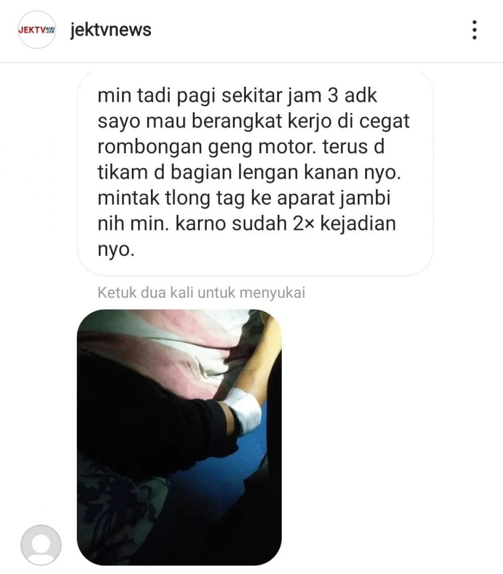 Geng Motor Berulah, Seorang Pemuda Di Kota Jambi Dicegat Dan Ditikam