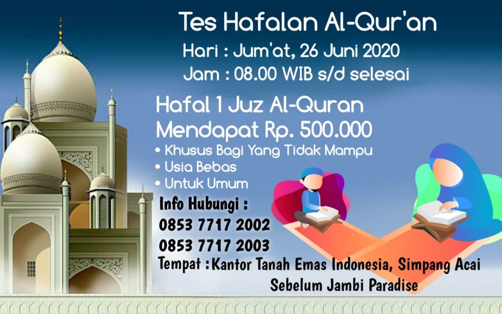 Hafal 1 Jus Al-Qur’an, Dapat 500 Ribu Dari PT Tanah Emas Indonesia