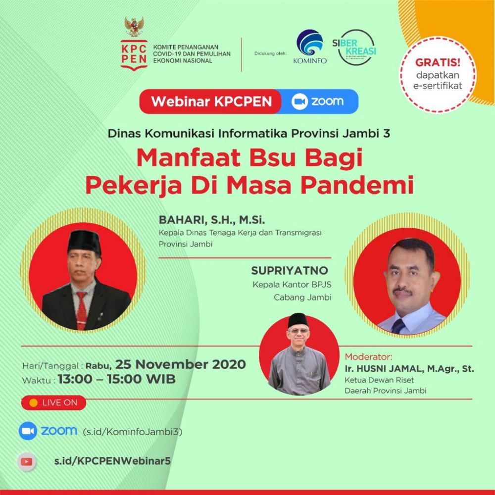 Dinas Kominfo Provinsi Jambi Gelar Webinar Bertajuk Manfaat BSU Bagi Pekerja di Masa Pandemi