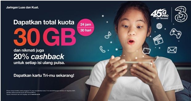 3 Indonesia Berikan Kuota 30 GB Dukung Pembelajaran Jarak Jauh